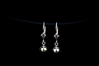 Sterling Silver Dangle Polished Ball Leverback Pierced Earrings