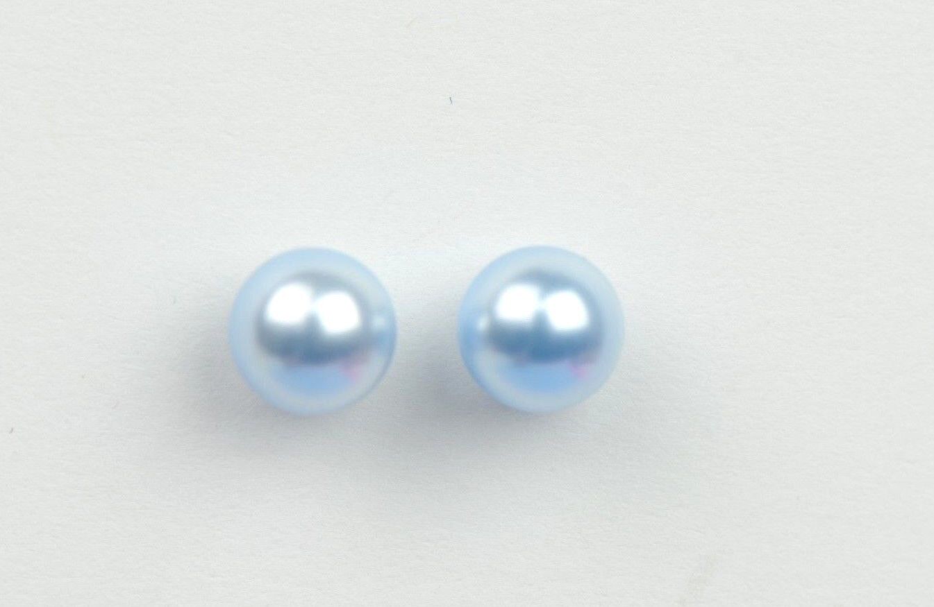 Swarovski blue Pearl Stud Earrings Crystal 925 Sterling Silver