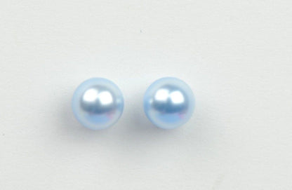 Swarovski blue Pearl Stud Earrings Crystal 925 Sterling Silver