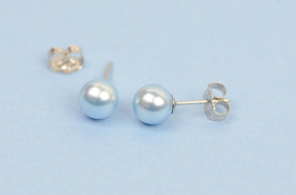 Swarovski blue Pearl Stud Earrings Crystal 925 Sterling Silver