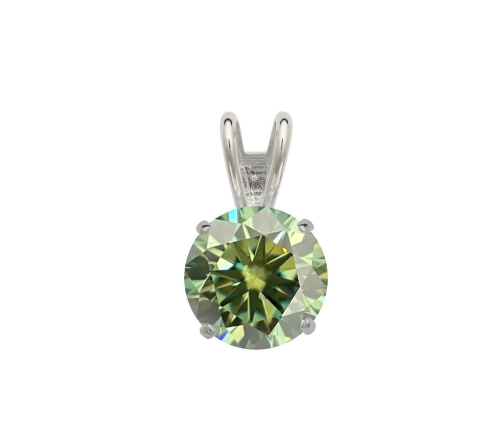 14K Gold GRA Certified D-VVS1 Round Green Moissanite Pendant