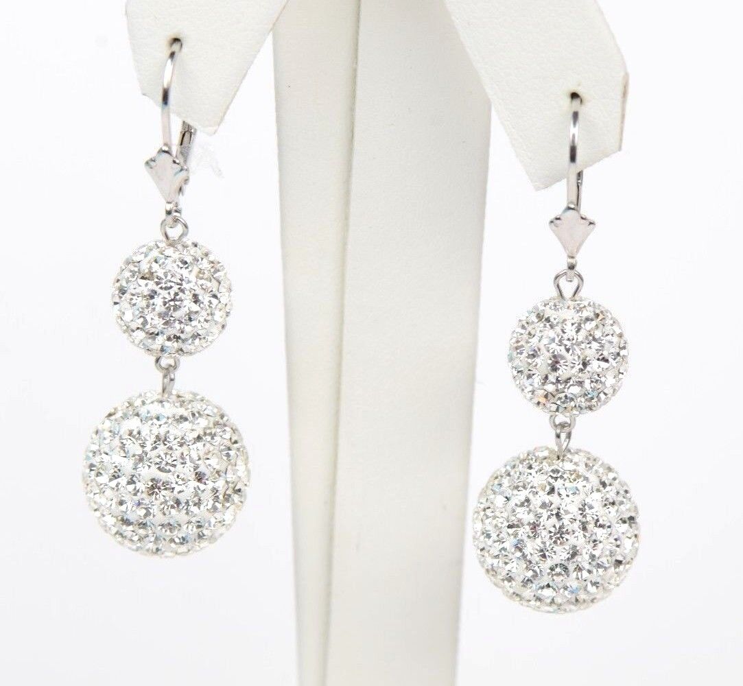 .925 Sterling Silver Sparkle Leverback Dangle Earrings w/Genuine Czech Crystals