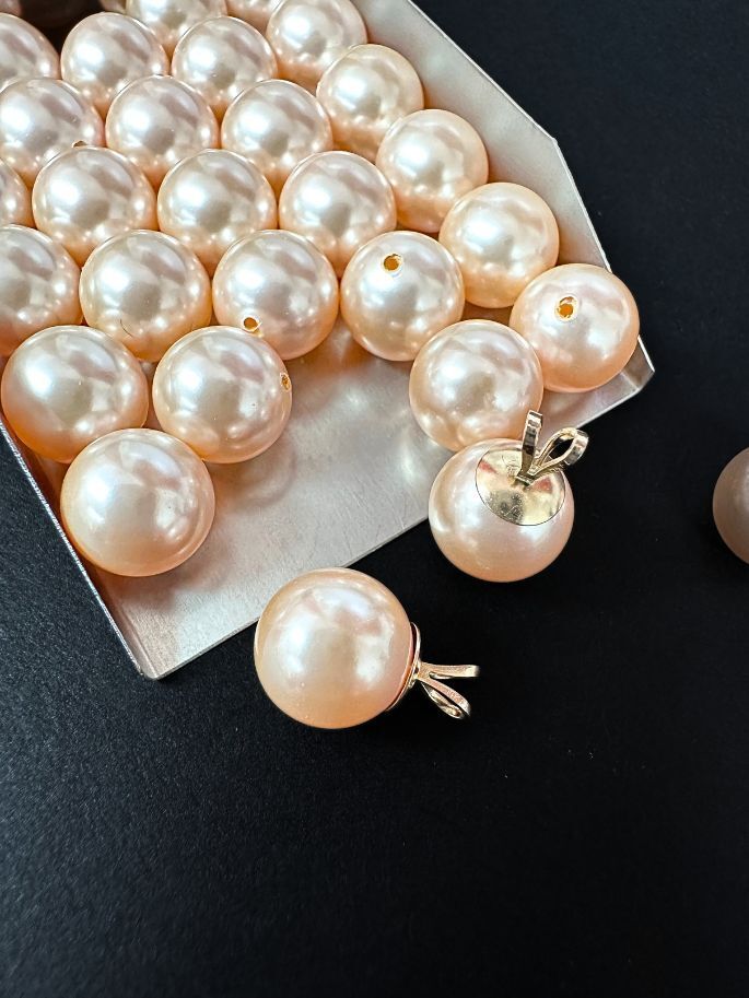 Half Drilled Round Bead Swarovski Crystal Peach Pearls