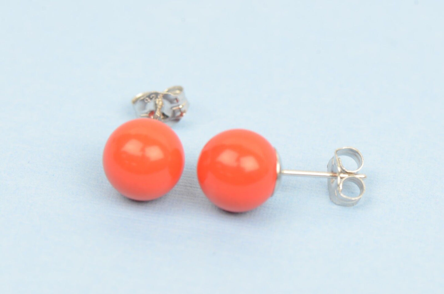 Sterling Silver 925 Red Round Coral Stud Earrings 4-10mm