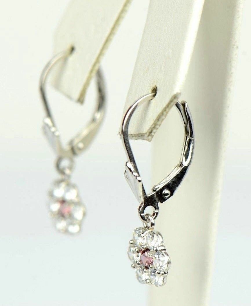 Sterling Silver 925 flower CZ Stone dangle earrings