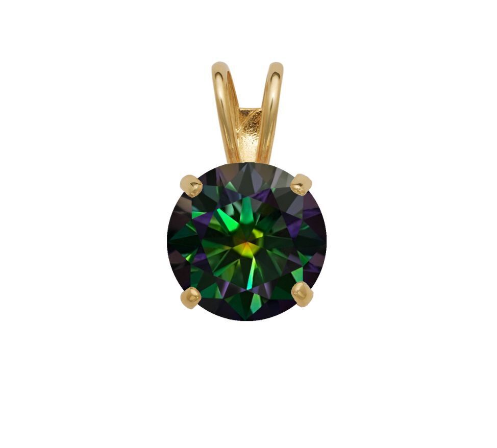 14K Gold GRA Certified D-VVS1 Round Rainbow Green Moissanite Pendant