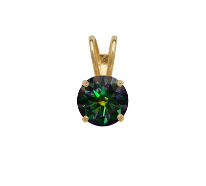 14K Gold GRA Certified D-VVS1 Round Rainbow Green Moissanite Pendant