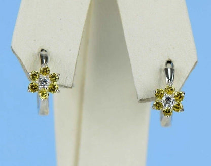 Sterling Silver 925 Flower Huggies Hoop Earring Birthstone