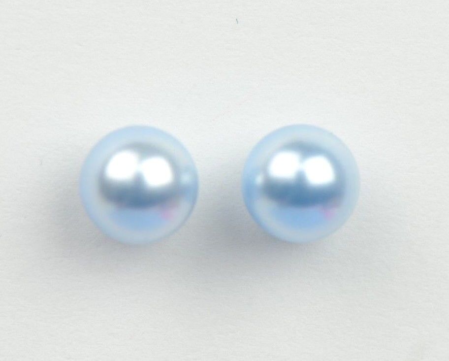 Swarovski blue Pearl Stud Earrings Crystal 925 Sterling Silver