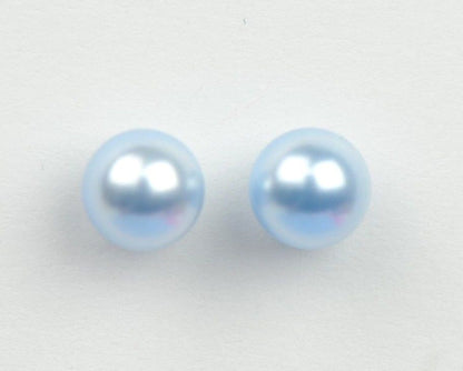 Swarovski blue Pearl Stud Earrings Crystal 925 Sterling Silver