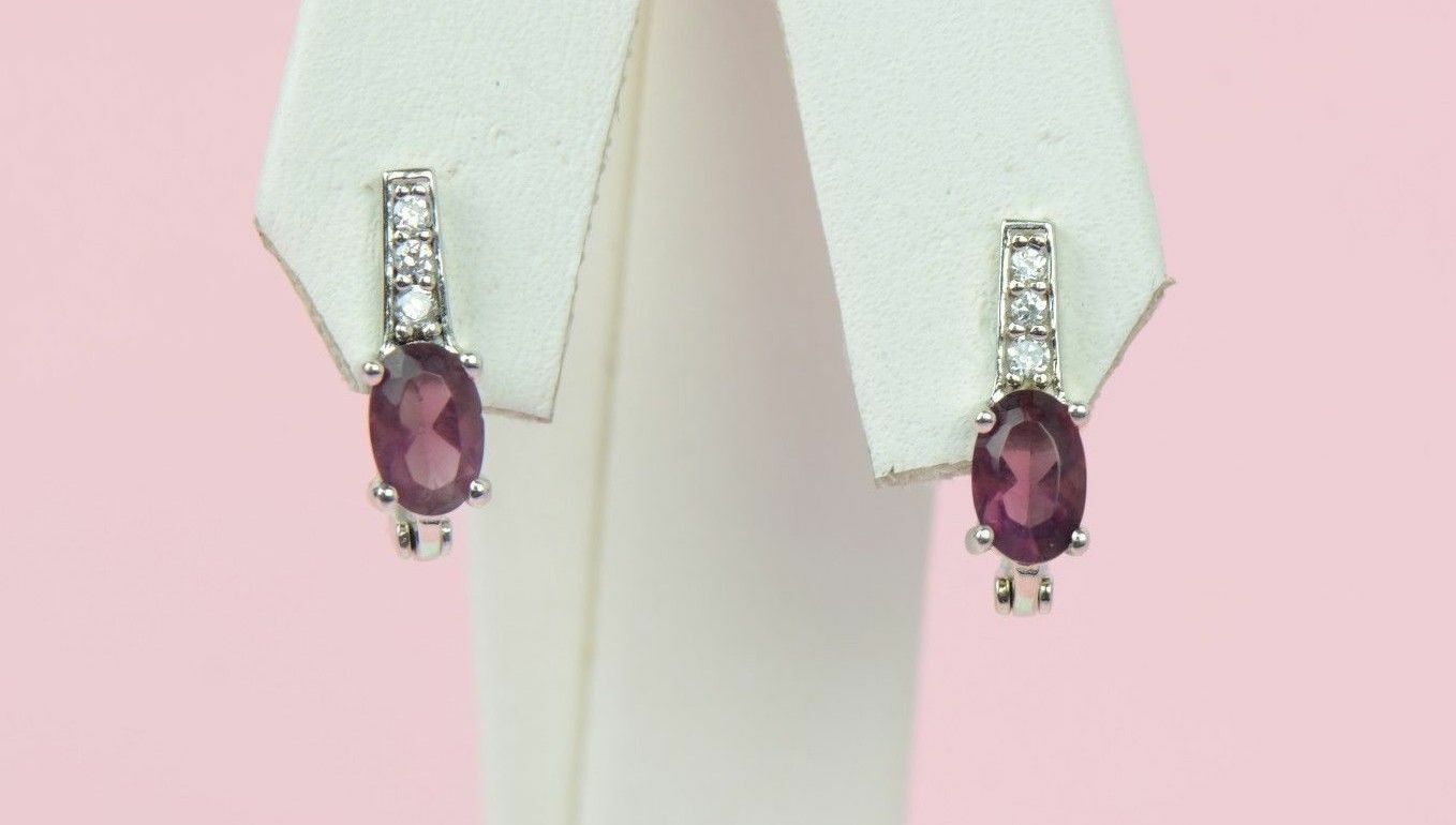 12 month Birthstone&CZ Prong 925 Sterling Silver Oval Dangle Leverback Earring