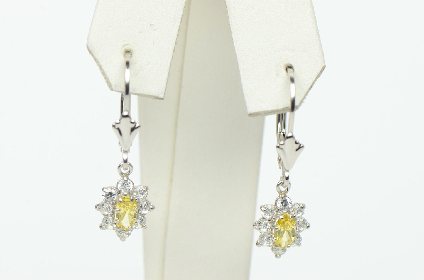 Sterling Silver 925 Flower Cz Stone Cubic Zirconia Earrings