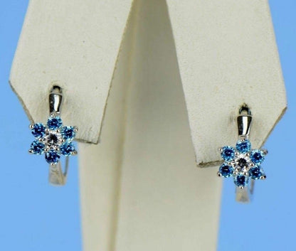 Sterling Silver 925 Flower Huggies Hoop Earring Birthstone