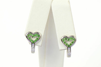 Sterling Silver 925 CZ Heart shaped Leverback Earrings with 12 month Birthstone