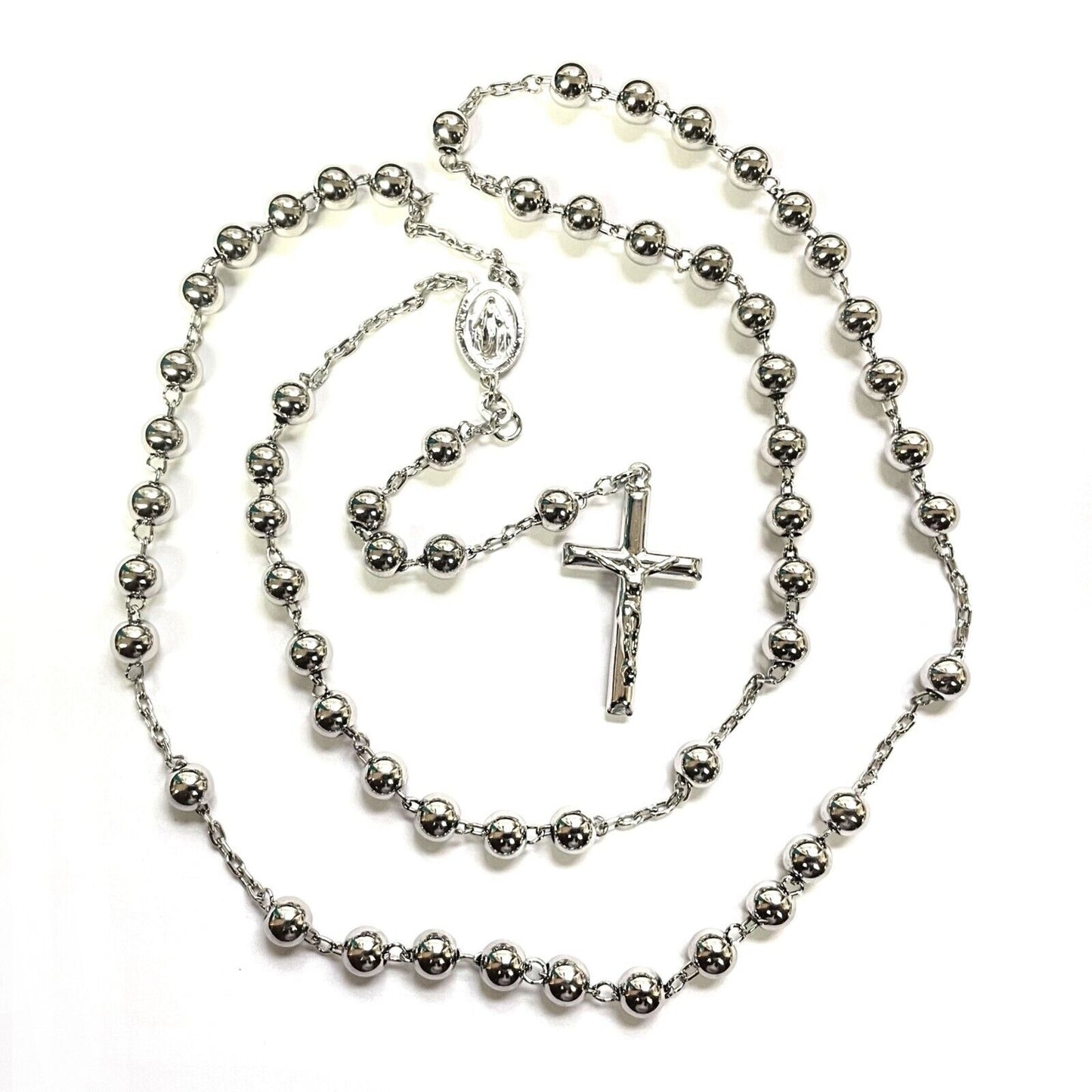 925 STERLING SILVER ITALIAN ROSARY 7mm 30"