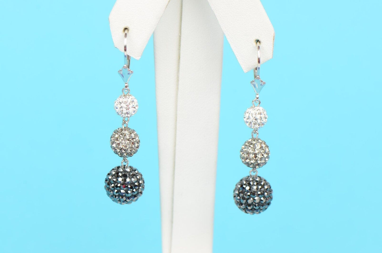 .925 Sterling Silver Sparkle Leverback Dangle Earrings w/Genuine Czech Crystals