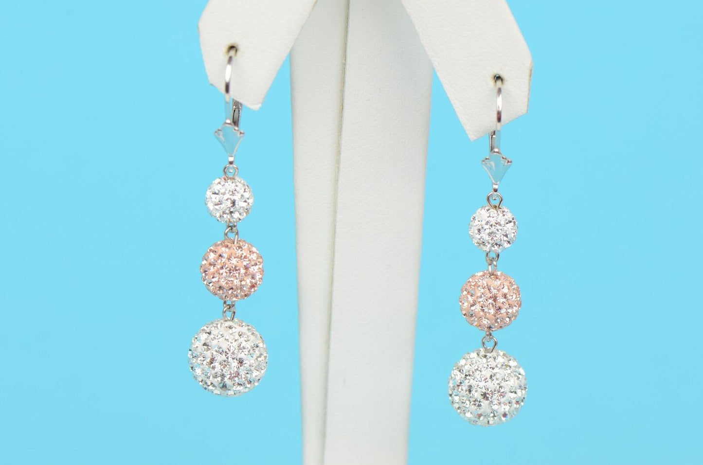 .925 Sterling Silver Sparkle Leverback Dangle Earrings w/Genuine Czech Crystals