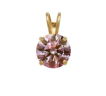 14K Gold GRA Certified D-VVS1 Round Pink Moissanite Pendant