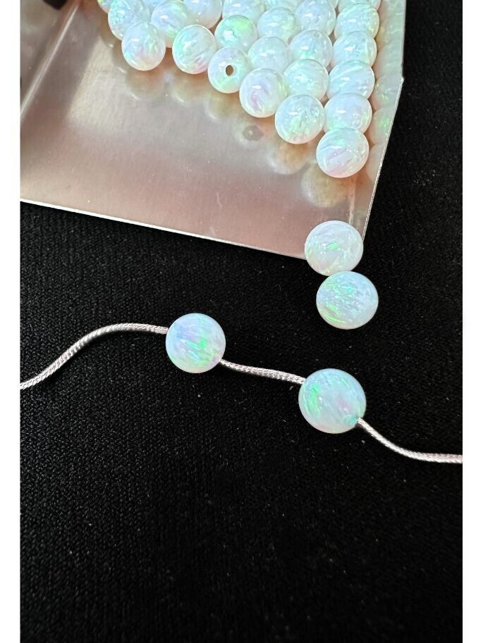 Full Drilled White Synthetic Lab Created Opal Round Beads 6mm