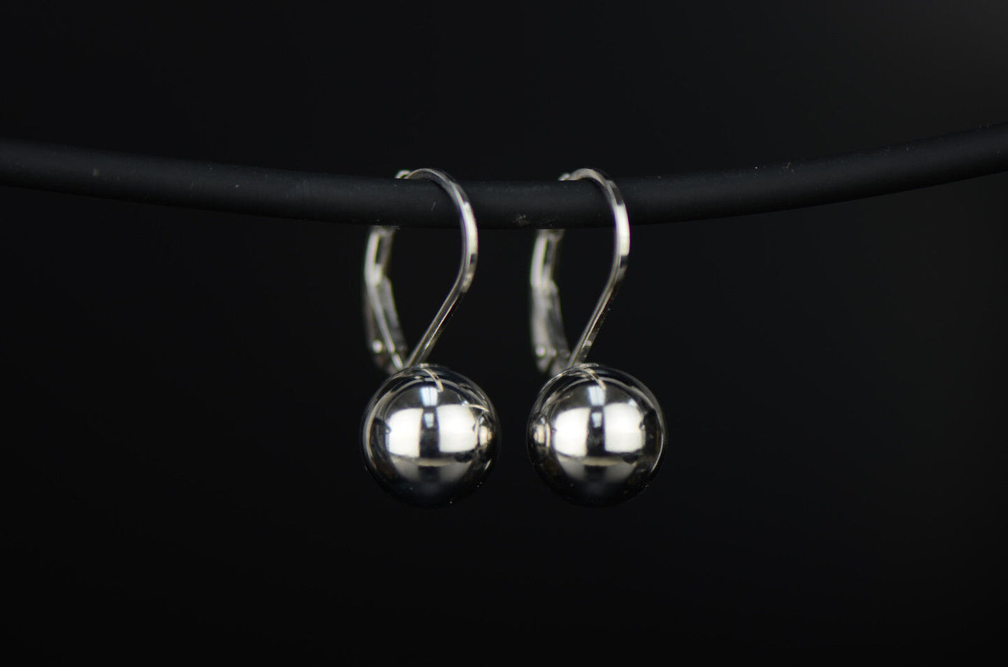 Sterling Silver Dangle Polished Ball Leverback Pierced Earrings