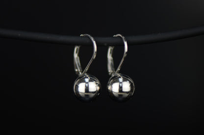 Sterling Silver Dangle Polished Ball Leverback Pierced Earrings