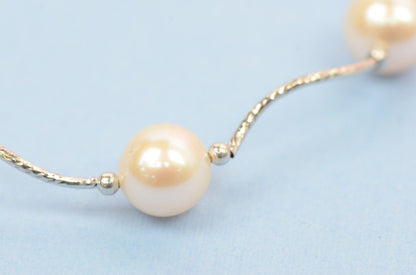 14k White Gold Charming Genuine White Pearls Set: Necklace, Bracelet, Earrings