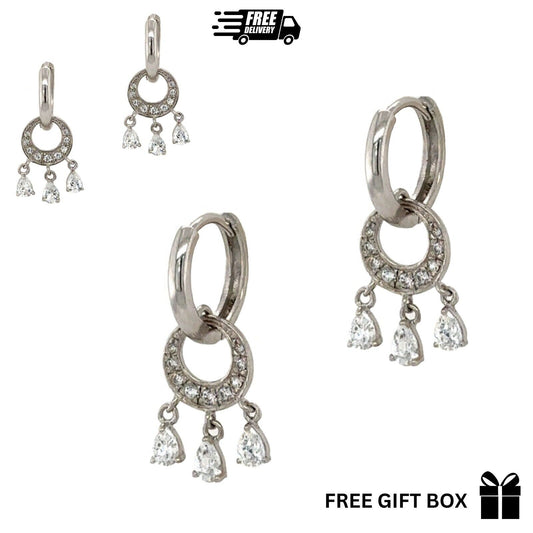 Sterling Silver Dangle Hoop Huggie Earrings