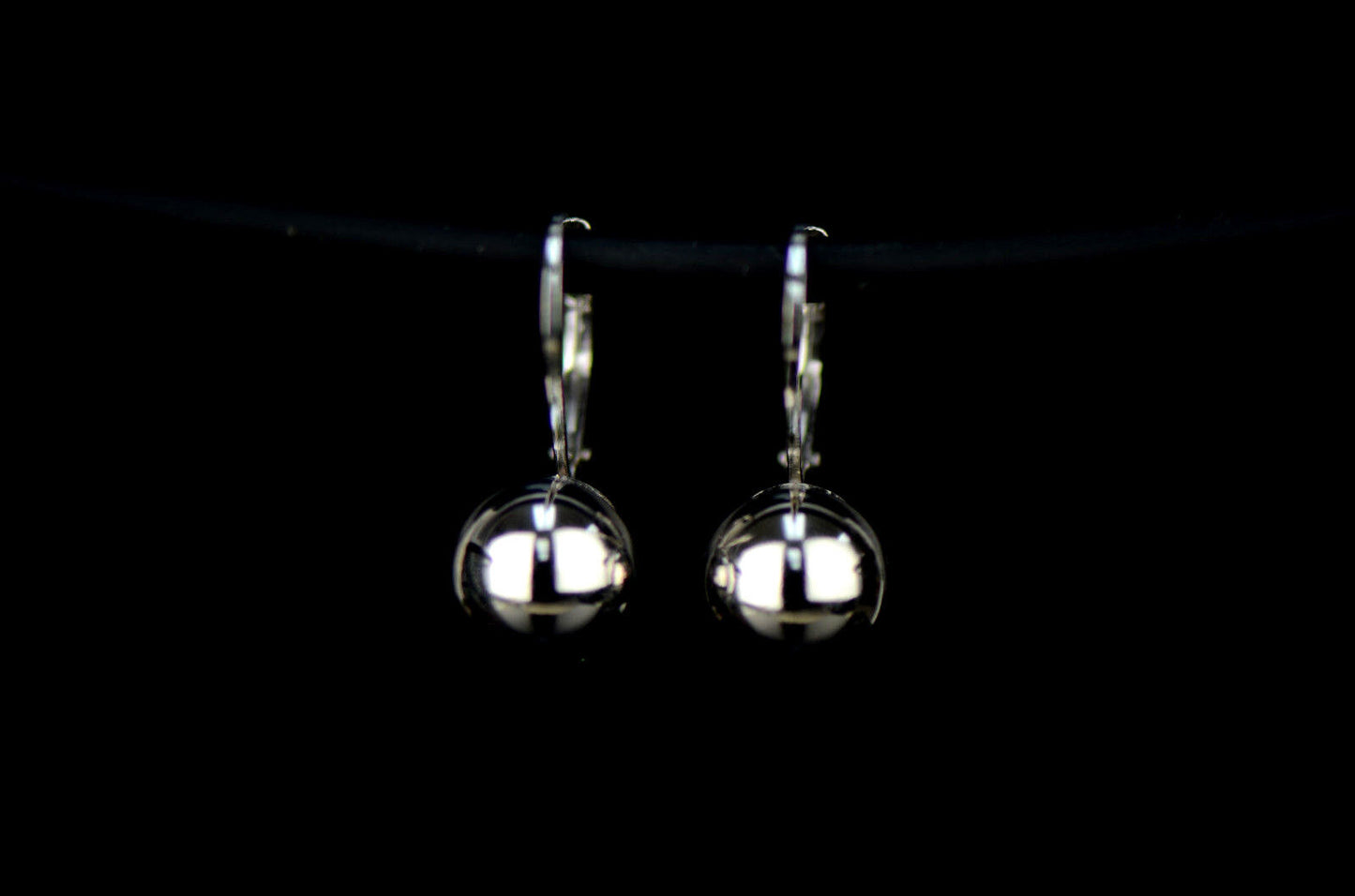 Sterling Silver Dangle Polished Ball Leverback Pierced Earrings