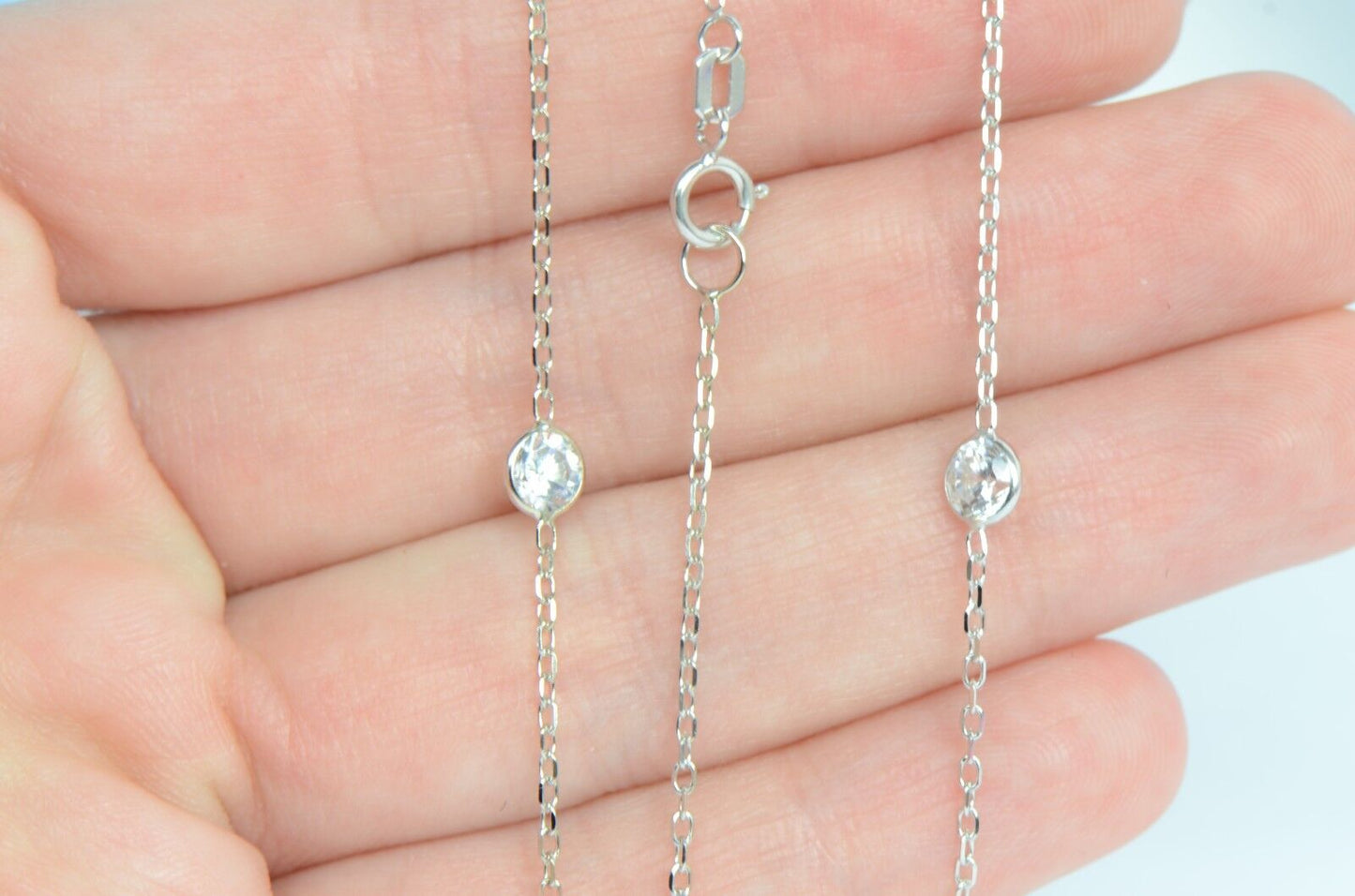 14k White Gold Cubic Zirconia CZ by the yard 18" Necklace