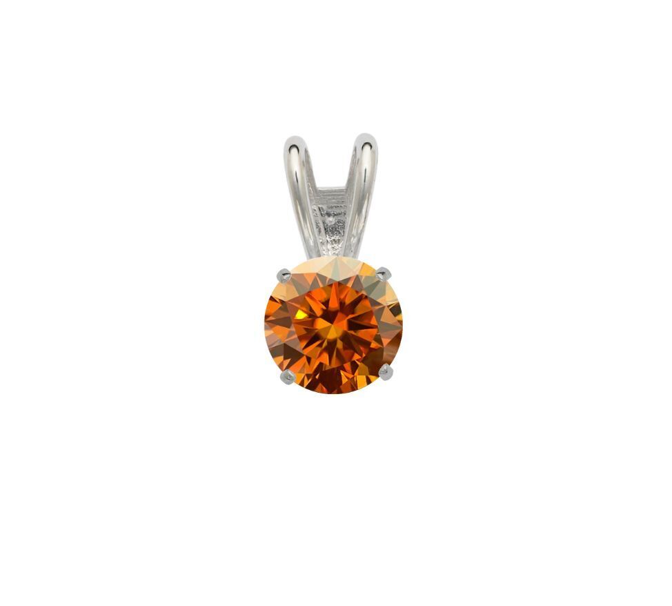 14K Gold GRA Certified D-VVS1 Round Orange Moissanite Pendant