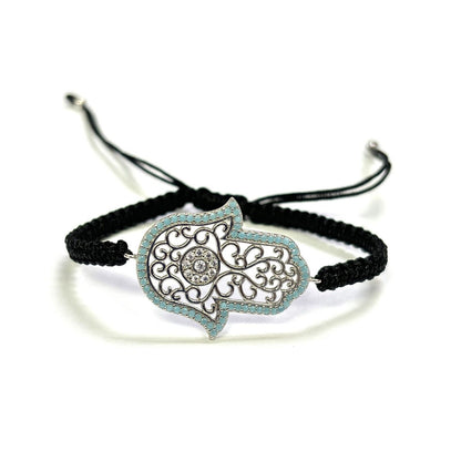 925 Sterling Silver  C Z Hamsa Bracelet 6" Adjustable to 11"
