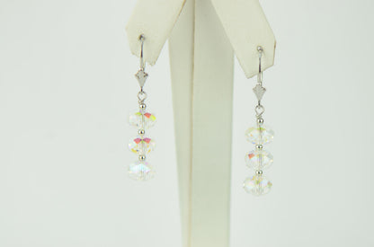 Three Color Crystal Dangle Drop earrings Sterling Silver 925