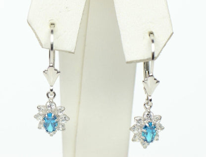 Sterling Silver 925 Flower Cz Stone Cubic Zirconia Earrings