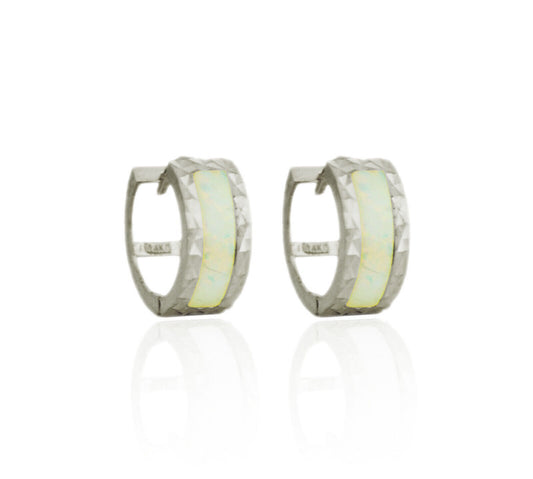 .925 Sterling Silver Opal Huggie Hoop Earrings