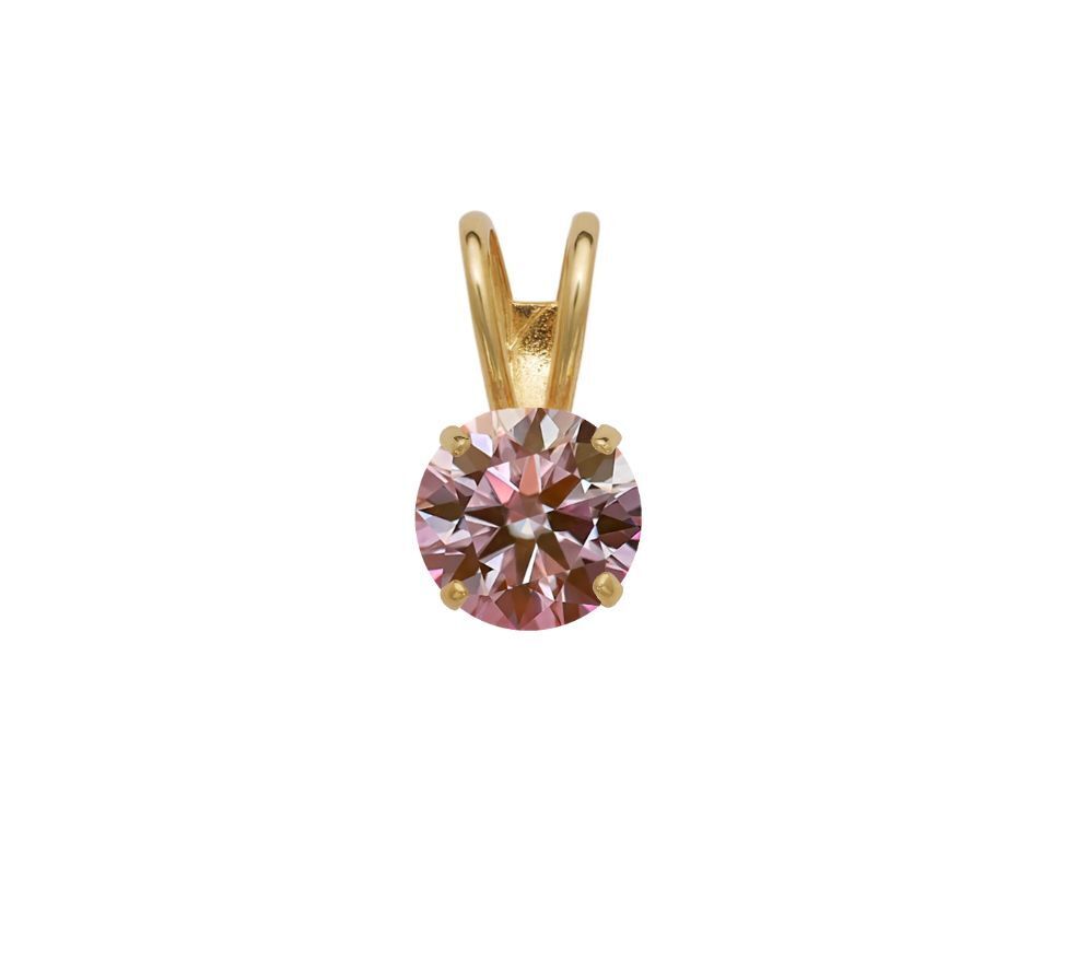 14K Gold GRA Certified D-VVS1 Round Pink Moissanite Pendant