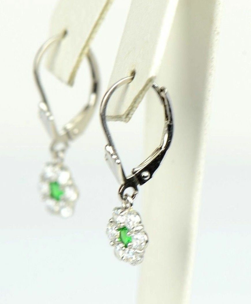 Sterling Silver 925 flower CZ Stone dangle earrings