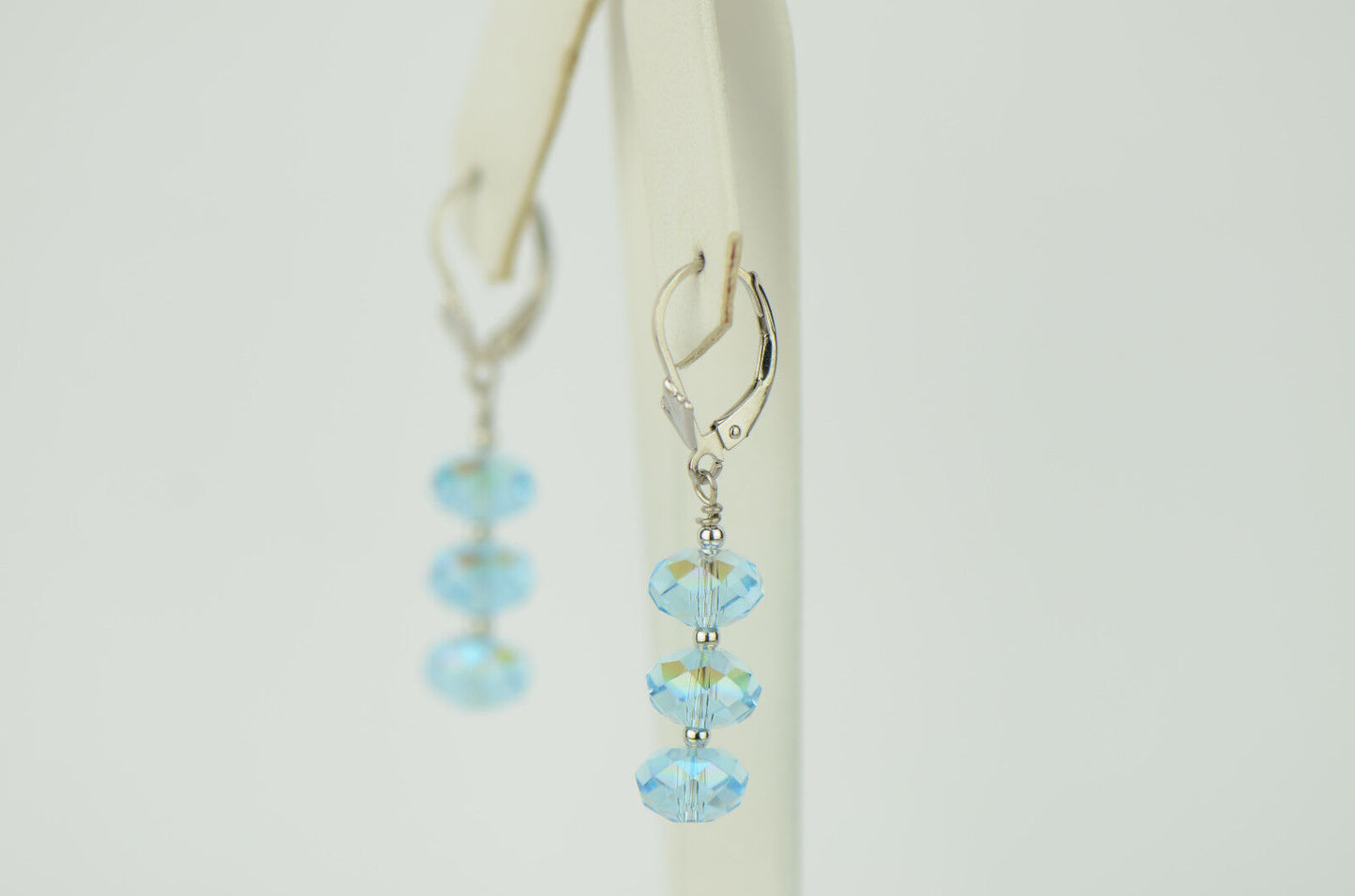 Three Color Crystal Dangle Drop earrings Sterling Silver 925