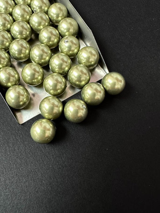 Half Drilled Round Bead Swarovski Crystal Green Pearls