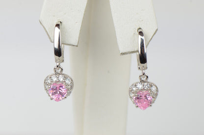 Sterling Silver Heart CZ Dangle Earrings