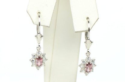 Sterling Silver 925 Flower Cz Stone Cubic Zirconia Earrings