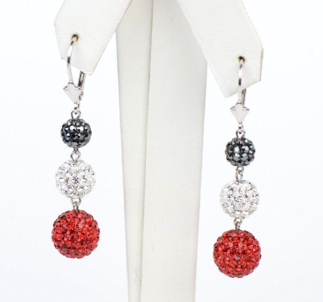 .925 Sterling Silver Sparkle Leverback Dangle Earrings w/Genuine Czech Crystals