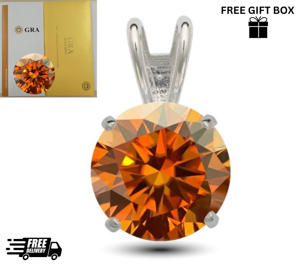 14K Gold GRA Certified D-VVS1 Round Orange Moissanite Pendant