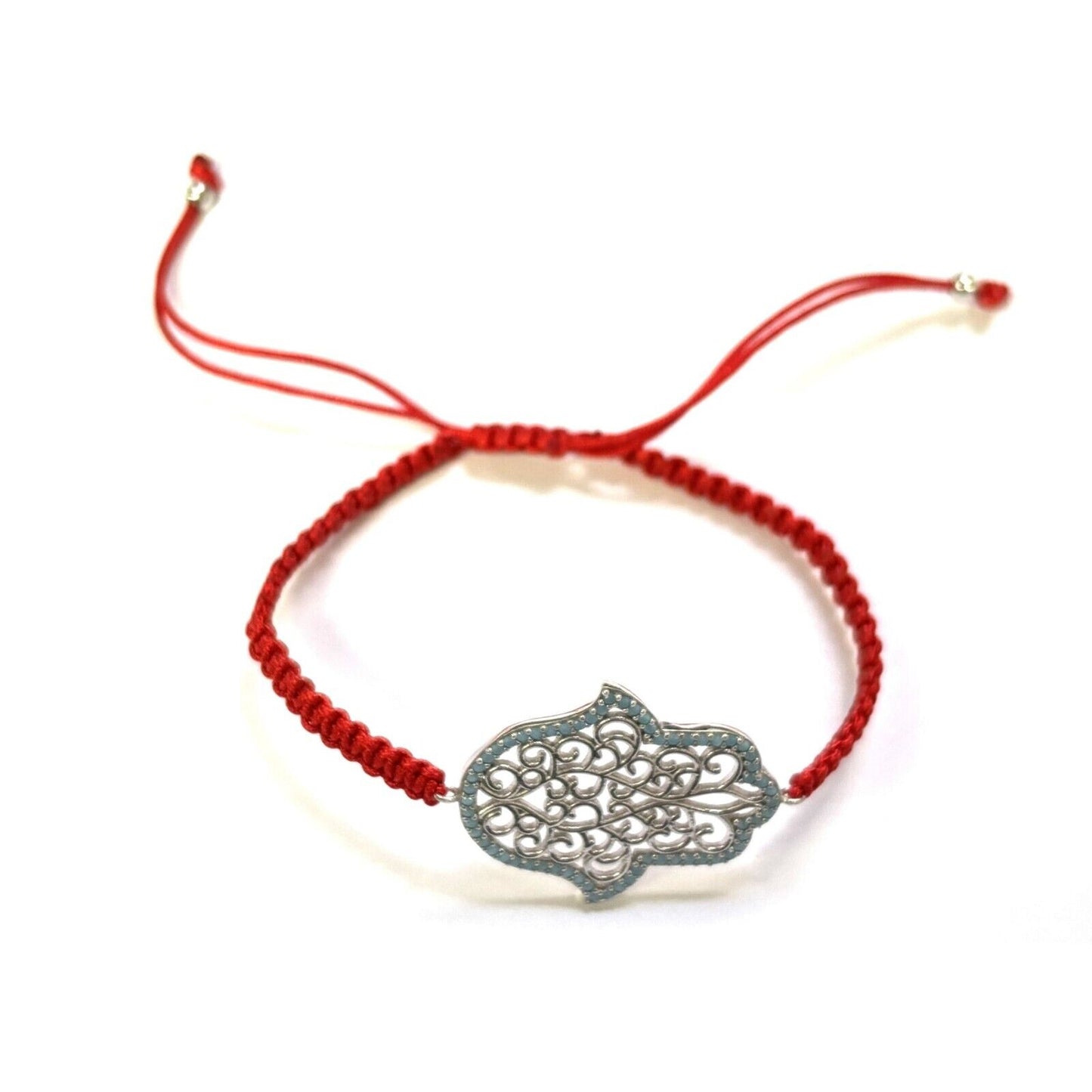 925 Sterling Silver  C Z Hamsa Bracelet 6" Adjustable to 11"