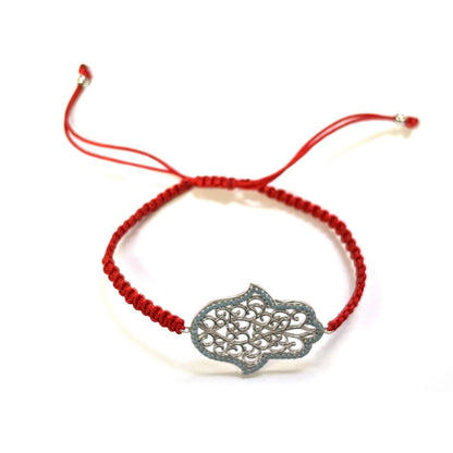 925 Sterling Silver  C Z Hamsa Bracelet 6" Adjustable to 11"