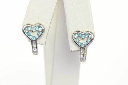 Sterling Silver 925 CZ Heart shaped Leverback Earrings with 12 month Birthstone