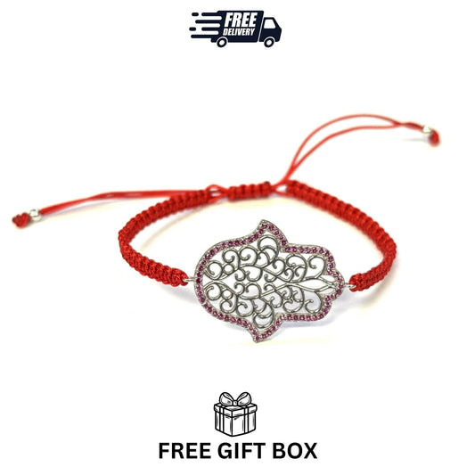 925 Sterling Silver  C Z Hamsa Bracelet 6" Adjustable to 11"