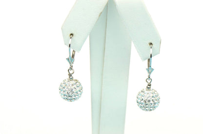 .925 Sterling Silver Sparkle Leverback Dangle Earrings w/Genuine Czech Crystals