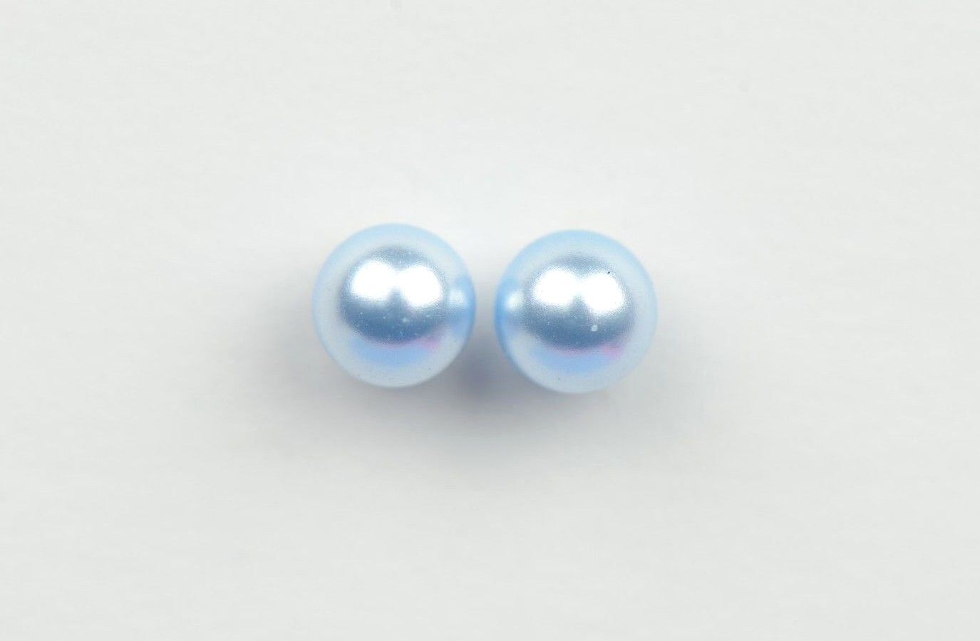 Swarovski blue Pearl Stud Earrings Crystal 925 Sterling Silver