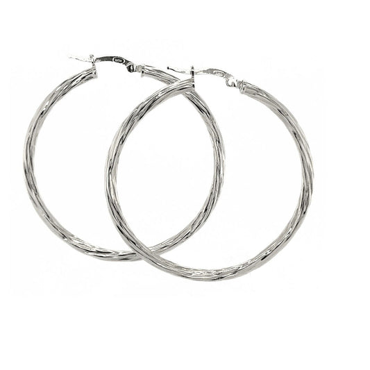 High Quality Italy 925 Sterling Silver Texture Twisted Hoop Earrings All Size