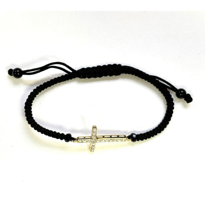 925 Sterling Silver String CZ Bracelet Cross 6" Adjustable to 11"